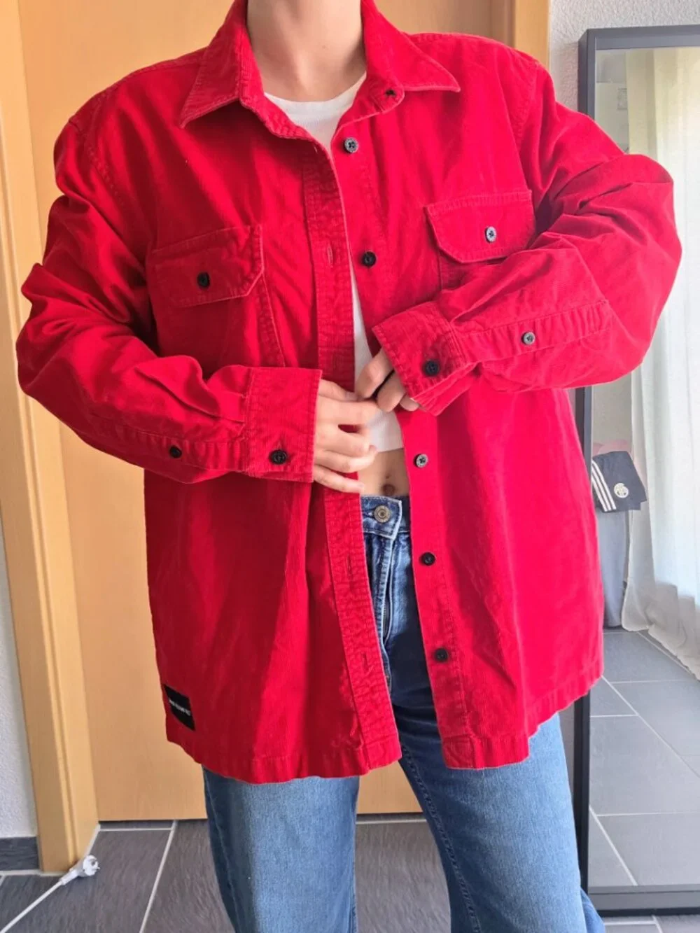 Calvin Klein Jeans Red Corduroy Button Down Shirt Jacket Shacket - Large